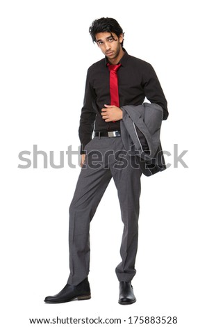 Full length portrait of a young businessman isolated on white background