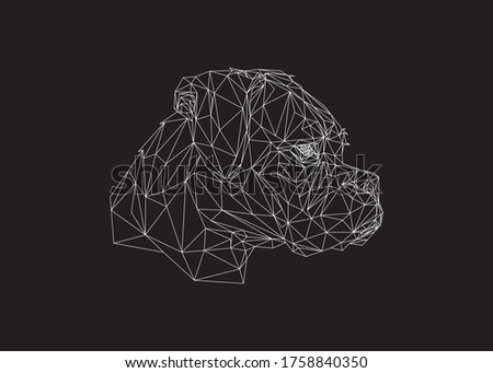 Low poly art of a dog head in white color wireframe. Vector animal triangle geometric illustration. Abstract polygonal art. With black color background.
