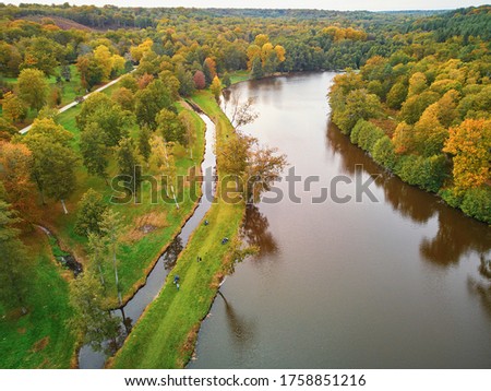 Scenic aerial view of autumn forest in northern France, Yvelines, France