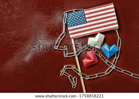 american flag and usa patriotic symbols in chains	