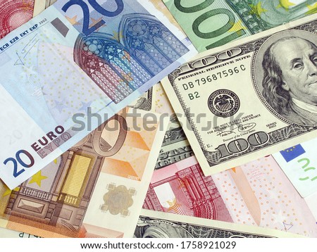                          Hundred dollars and euros bills       Royalty-Free Stock Photo #1758921029