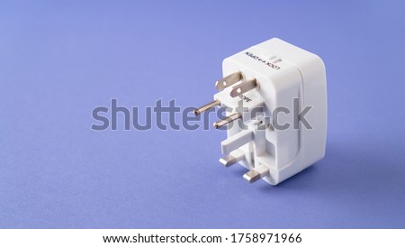 Universal international worldwide travel AC power plug adapter AU UK US EU. Universal multi socket. Double USB Port. Royalty-Free Stock Photo #1758971966