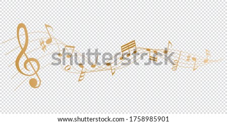 golden musical notes melody on transparent background
