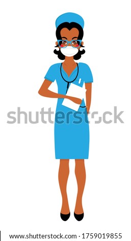 Female nurse on white background. Cartoon character. Health care concept.