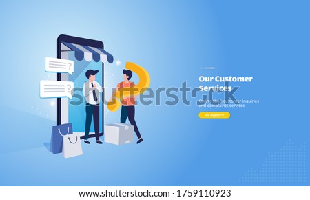 Online shop customer inquiries and complaints service illustration, Customer service greetings to customer