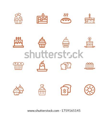 Editable 16 muffin icons for web and mobile. Set of muffin included icons line Bagel, Bread, Cupcake, Cake, Pudding, Muffin, Birthday cake on white background