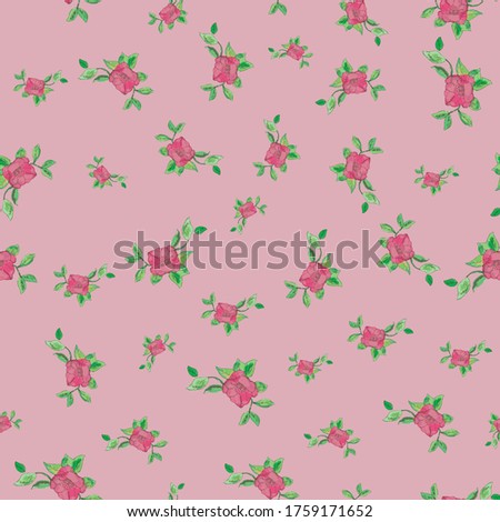 Pink watercolor rose repeat pattern print