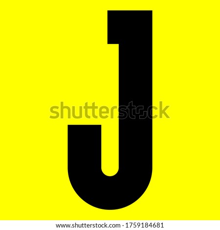 Dark modern font. Trendy alphabet, black vector letter J on a yellow background, vector illustration 10eps