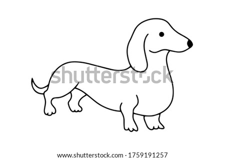 Doodle dachshund icon isolated on white. Hand drawing line art. Sketch dog. Coloring page book. Outline vector stock illustration. EPS 10