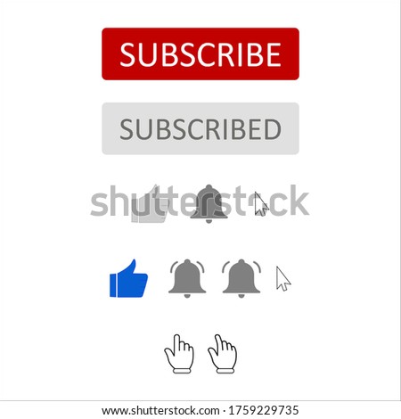 Youtube Subscribe, Like, Bell, Arrow or Cursor Button and hand illustration. You can use this asset for your content like as live streaming, video games, gaming, broadcasting, promotion, advertise etc