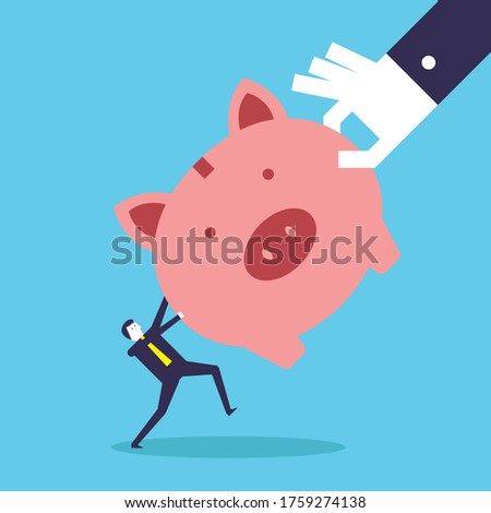 Businessman usurp the money collected from the piggy bank vector design