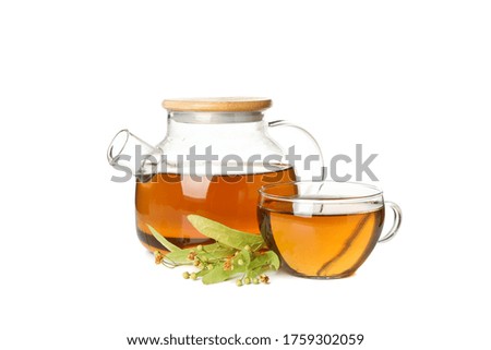 Composition with linden tea isolated on white background