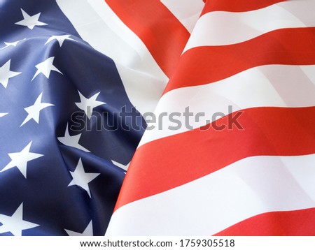 Close-up, the beautiful fabric American flag background. 