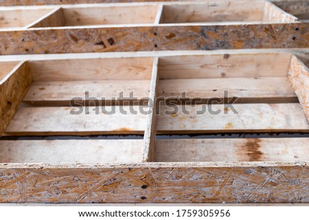 Empty wooden shelves for products in the store that went bust during the pandemic. The shelves are made of recycled sawdust. High quality photo