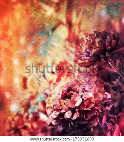 Beautiful background with peonies / romantic textured card with peony