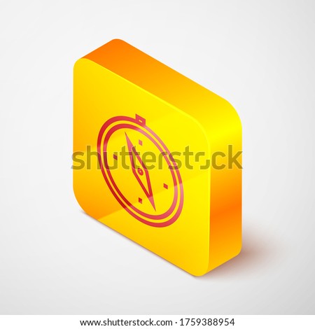 Isometric line Compass icon isolated on grey background. Windrose navigation symbol. Wind rose sign. Yellow square button. Vector Illustration