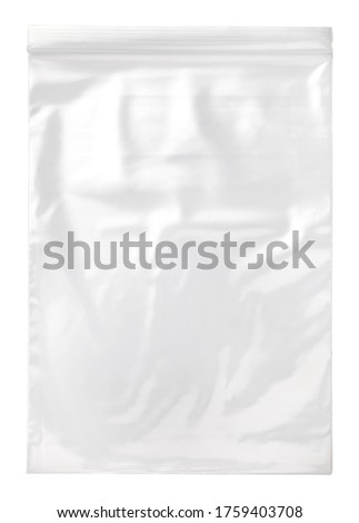 transparent plastic zipper bag isolated on white background