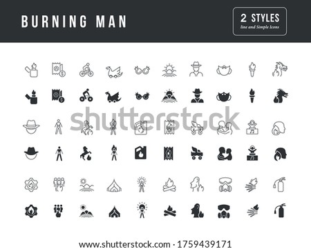 Collection of vector black and white icons of burning man in simple design for mobile concepts, web and applications. Set modern logos and pictograms.