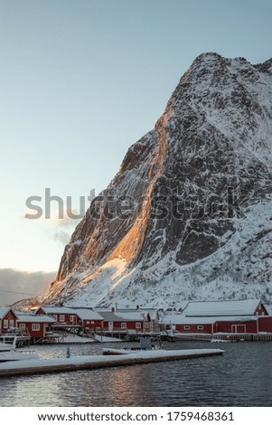 Sunset over a small arctic village. 