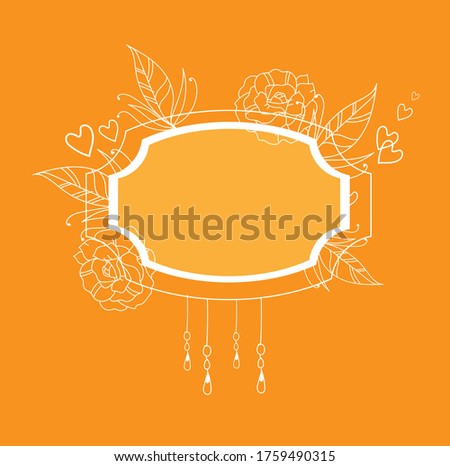 decorative frame with flowers and hearts, simple illustration for greeting card or banner, vector icon or button, eps 10