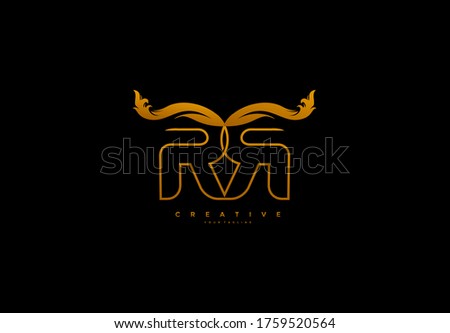Linked Letter RR Logo Outline Tribal Floral Monogram Black Background