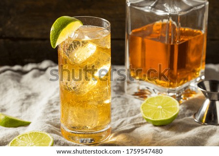 Boozy Whiskey Ginger Ale Cocktail with LIme Royalty-Free Stock Photo #1759547480