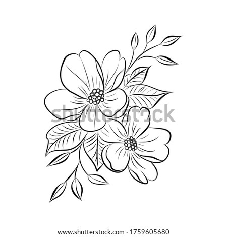 beautiful monochrome black and white bouquet flower isolated on background. Hand-drawn. design greeting card and invitation of the wedding, birthday, Valentine's Day, mother's day and other holiday
