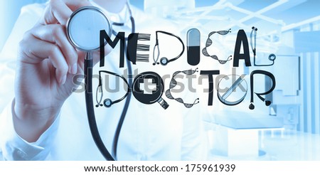 doctor hand drawing design word MEDICAL DOCTOR as concept