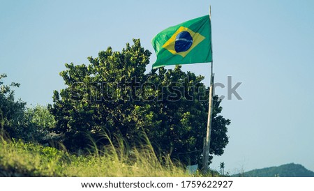 
Brazilian flag on top of a hill