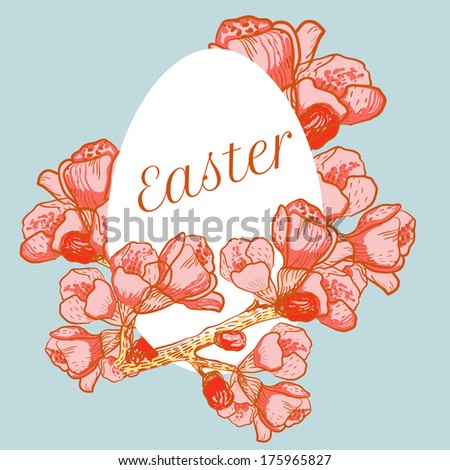 vector easter eggs with spring cherry flowers branch