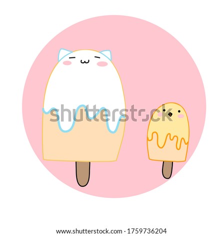 Cat and chick with ice cream