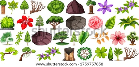 Set of different nature isolated on white background illustration