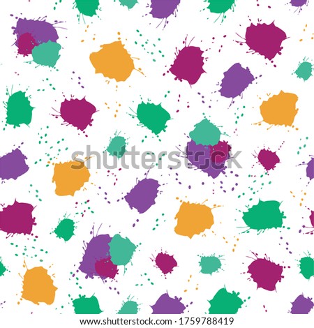 Vector White with Bright Colorful Paint Splats seamless pattern background from Create Art Collection. Scattered modern repeat pattern featuring paint art media good for stationery and packaging.