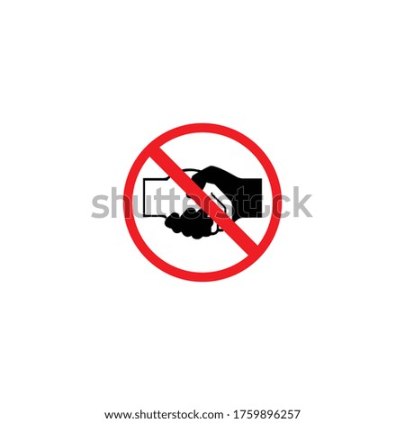 No handshake icon with red forbidden sign, avoiding physical contact and corona virus infection