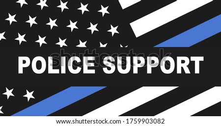 Police support symbol - flag USA with  Thin Blue Line