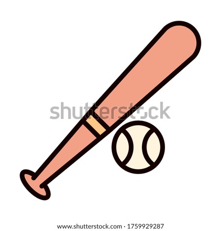 baseball bat and ball game sport equipment vector illustration line and fill icon
