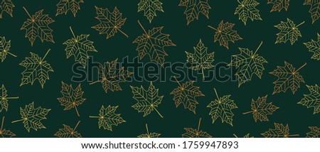 Yellow and orange leaves seamless background on green background. Vector illustration.