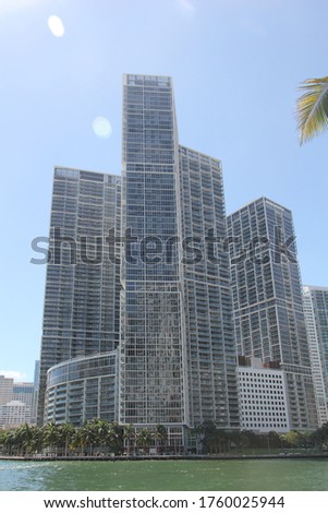 Skyscrapers and palm trees in downtown Miami on a sunny day. Southern Florida, USA