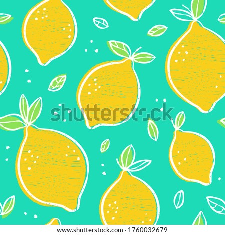 Frash lemons modern beauty seamless pattern, Hand drawn overlapping backdrop. cartoon illustration design. Seamless pattern with lemon citrus fruits collection. Decorative illustration,print