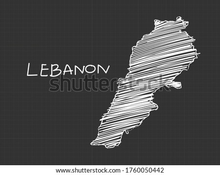 Lebanon map freehand sketch on black background.