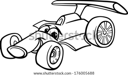 Black and White Cartoon Illustration of Funny Racing Car Vehicle Comic Mascot Character for Coloring Book