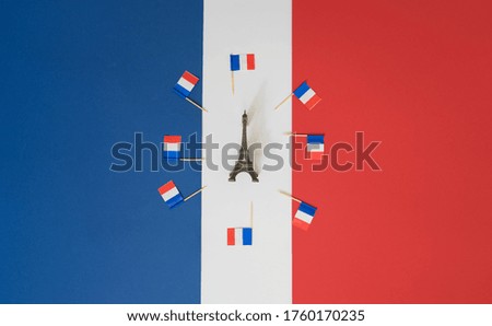French flag and Eiffel Tower blue white and red background