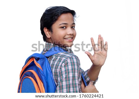 A student is pointing to Bye by going to school