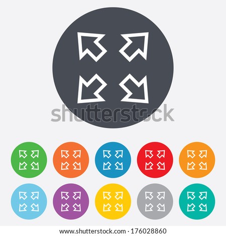 Fullscreen sign icon. Arrows symbol. Icon for App. Round colourful 11 buttons. Vector