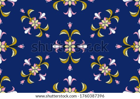 Uzbek ikat silk fabric pattern, motif ethnic indigo blue and white colors. Tite repit pattern.