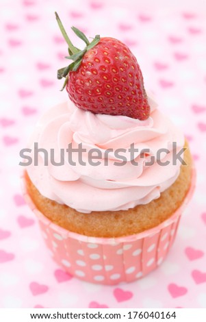 cupcakes with vanilla frosting and cute red hearts  for Valentines Day, Mothers Day, birthday Christmas or special romantic occasion.