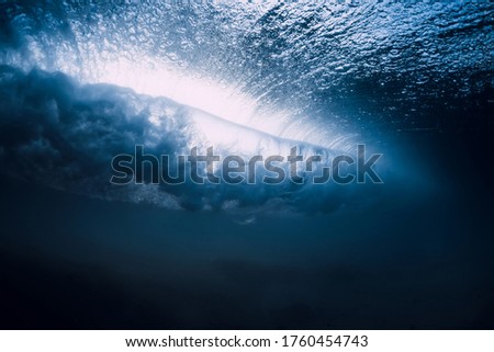 Ocean wave with vortex in underwater. Sea underwater
