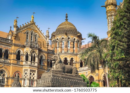 Chhatrapati Shivaji Maharaj Terminus Railway Station is a historic terminal train station also know by its former name Victoria Terminus and UNESCO World heritage Site in Mumbai, Maharashtra, India. Royalty-Free Stock Photo #1760503775