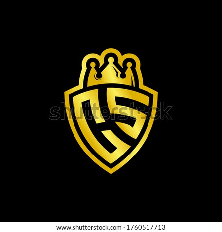 CS monogram logo with shield and crown style design template isolated on black background