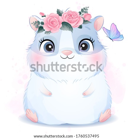 Cute little Guinea pig with watercolor illustration